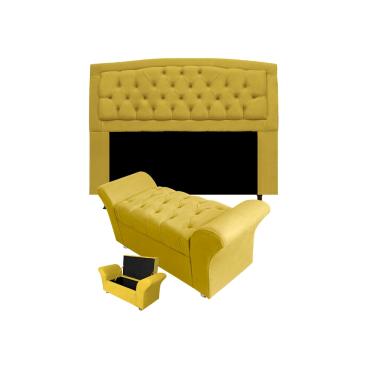 Imagem de Cabeceira Geovana e Calçadeira Veneza Para Quarto Casal 140cm Suede Amarelo - LM DECOR
