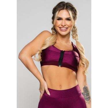 Imagem de Top Zipper Nadador Poliamida Brilhosa Elástico Feminino Fitness MVB Modas-Feminino