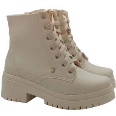 Imagem de Bota Coturno Feminino Sola antiderrapante Moda Blogueira Salto Baixo super confortavel (34, Branco sem facheta)