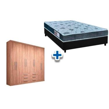 Imagem de Cama Box Casal + Colchão D45 Cecina + Guarda Roupa Master 8.6 Atacama