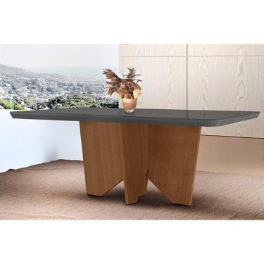 Imagem de Mesa de Sala Jantar Nevada + Tampo Madeirado Vidro Curvo 180x90cm Grafite/Imbuia-Vidro...