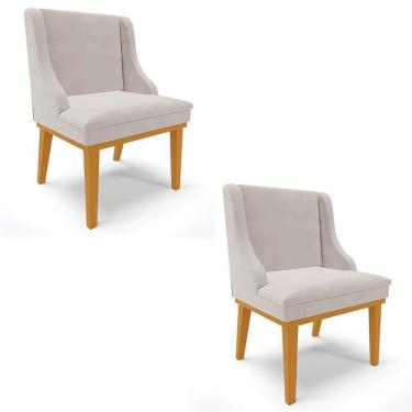 Imagem de Kit 2 Cadeiras Estofadas Para Sala De Jantar Base Fixa De Madeira Castanho Lia Veludo Cinza