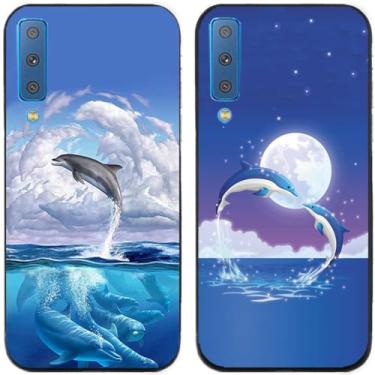 Imagem de 2 peças de capa de telefone traseira de silicone em gel TPU impresso golfinhos para Samsung Galaxy todas as séries (Galaxy A7 2018)