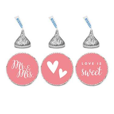 Imagem de Andaz Press Trio de etiquetas de gotas de chocolate, se encaixa em beijos, casamento Mr. & Mrs, Coral, pacote com 216, para chá de panela, brindes de festa de noivado, presentes, papelaria, envelopes, decoração, decorações