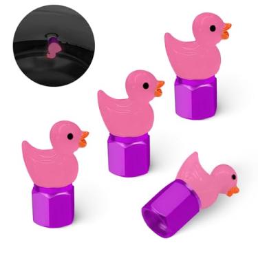 Imagem de GOOTHX Tampa da haste da válvula de pneu, 4 peças que brilham no escuro tampa de válvula de pneu de patinho, universal para carros, motocicletas, caminhões e bicicletas. (rosa)