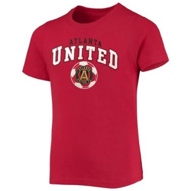 Imagem de Outerstuff Camiseta infantil infantil Atlanta United FC com logotipo Wordmark tamanho 4-16, Vermelho, PP