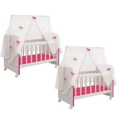 Imagem de Kit 2 Berços Para Boneca Magia Infantil Branco Rosa