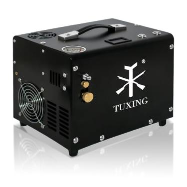 Imagem de TUXING Portátil pcp compressor de ar 4500psi, bomba de compressor de ar de alta pressão livre de óleo-água para Paintball/tanque de mergulho 220V/12V (transformador embutido)