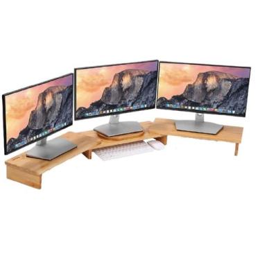 Imagem de Suporte Triplo Monitor Tv Mesinha Em Madeira Maciça - Gdn