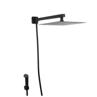 Imagem de Ducha Chuveiro Inox 304 Preto 25 Cm Quadrada Completa C/ Desviador - A
