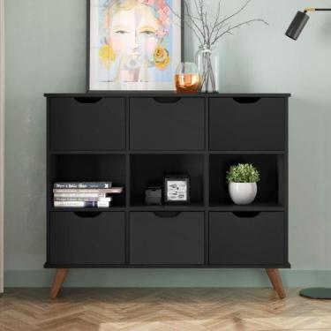 Imagem de Nicho Organizador Retro Preto Com 6 Gavetas Pretas Qmovi Móveis - LM D
