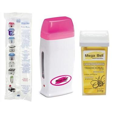 Imagem de Kit para Depilação com Aquecedor Roll-on Rosa + Papel + Refil de Cera 