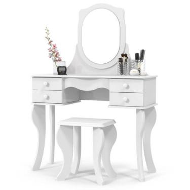 Imagem de Penteadeira Com Espelho 4 Gavetas Banqueta Branca - Princesa - Patrima