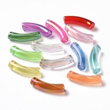 Imagem de KitBeads 200 contas aleatórias de tubo curvado de acrílico banhado a UV transparente contas de macarrão longas contas de tubo de bambu grossas para fazer joias, pulseiras, artesanato a granel