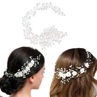 Imagem de  Grinalda Cabelo de Noiva Enfeite Pente Orquídea Flor A1 - Milly - O S