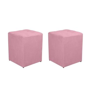 Imagem de Kit 2 Puff Quadrado Decorativo Suede Cor:rosa
