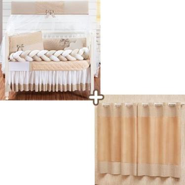 Imagem de Kit berço com trança modelo doce bebê com edredom e cortina estampada 
