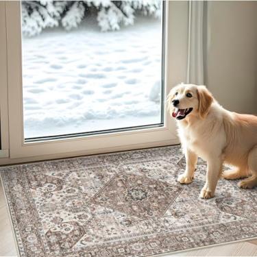 Imagem de Tapete de entrada lavável 5 x 7 cm: tapetes vintage antiderrapantes para cozinha, banheiro, tapete resistente à água para quarto, tapete de porta da frente macio de pilha baixa para sala de jantar 2x3