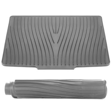 Imagem de Teenyyou Tapete de secagem de pratos de silicone extra grande para balcão de cozinha, almofada de secagem de 60 x 48 cm, tapete de escorredor de pratos de borracha com borda de drenagem para forro de