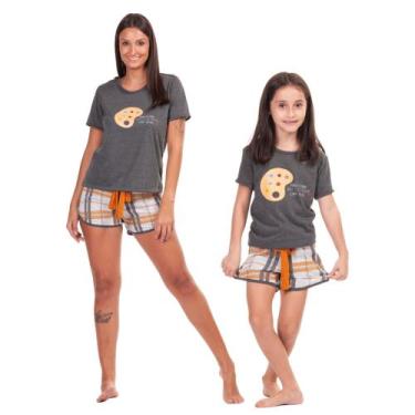 Imagem de Kit 2 Pijamas Mãe e Filha Feminino Curto Verão Babydooll Arte Short Xa