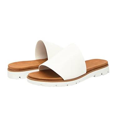 Imagem de Sapatos femininos de qualidade plana com solado confortável Easy Walk chinelos casuais calçados de verão sandálias para mulheres(White,43EU)