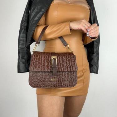Imagem de Bolsa recuo em couro legítimo b.1076, Croco café