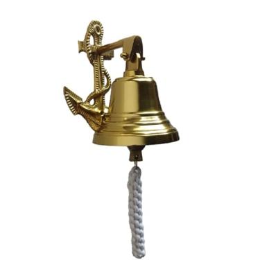 Imagem de NM HANDISTRY Campainha para navio âncora – Campainha grande para jantar, revestimento de latão decorativo de parede para uso interno/externo, campainha de porta alta para casa, pub, escritório, escola