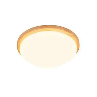 Imagem de Moderno LED candeeiro de teto Fxture redondo de madeira base Plafon LED teto com controlo remoto regulável branco acrílico sombra candeeiro de teto Fxture para quarto corredor - luz branca 40 * 10 cm