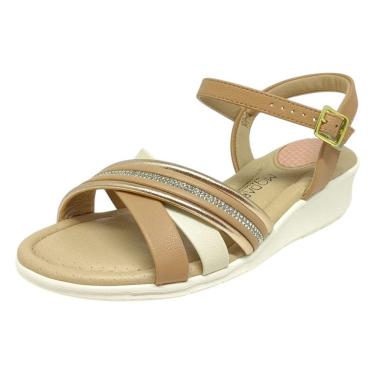 Imagem de Sandália Feminina Anabela Baixa Conforto Brilho Modare