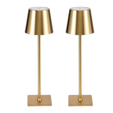 Imagem de LAYSHINEEN Luminária De Mesa Led Sem Fio, 3 Cores, Ajuste De Intensidade Contínuo, 5000 Mah, Recarregável, Sensível Ao Toque, Para Quartos, Luminária De Mesa De Jantar Para Estudo, Cafeterias (Ouro