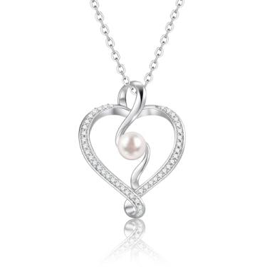 Imagem de Colar de coração de prata para mãe – Colar com pingente de coração infinito, hipoalergênico, ajustável, zircônia cúbica, pingente de pérola, joias com caixa, presentes atenciosos de aniversário e dia