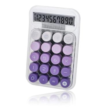 Imagem de Valtiner Calculadora de mesa fofa, tela LCD grande mecânica, calculadoras de mesa básicas simples para materiais de escritório comerciais, botões grandes de 10 dígitos (roxo)
