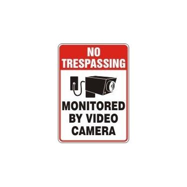 Imagem de Accuform Placa adesiva de segurança Signs MASE901VS, legenda "NO TRESPASSING Monitored by Video Camera" com gráfico, 35,5 cm de comprimento x 25,4 cm de largura x 0 cm de espessura, vermelho/preto em