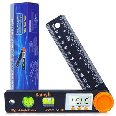 Imagem de Rainyb Ferramenta de localizador de ângulo digital, transferidor de bolso de 12,7 cm, 0-360 graus, tela LED com níveis de bolha horizontal e medidor de régua ferramenta precisa para marceneiros,