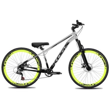 Imagem de Bicicleta Aro 26 Rebaixada Freeride para Grau, Quadro em Alumínio, Relação 1x7, Aros Vmaxx Coloridos, Pedivela 34D, Suspensão 80mm,Preto Prata Amarelo