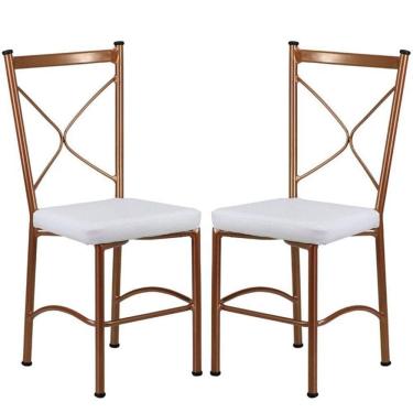 Imagem de 2 Cadeira Buffet Em Alumínio Para Cozinha, Restaurante, Bronze Com Branco