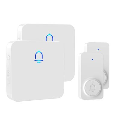 Imagem de SECRUI Campainha Sem Fio De 2 Botões - Instalação Complicações, Alcance 300 Metros, Volume Ajustável, Design À Prova D'Água, 32 Melodias, Branca (2 Receptor)