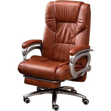 Imagem de Cadeira de tarefa giratória ergonômica de reclinar executiva com função de inclinação e apoio de pé, cadeira de escritório de couro genuíno para pessoas pesadas, âmbar, tamanho único
