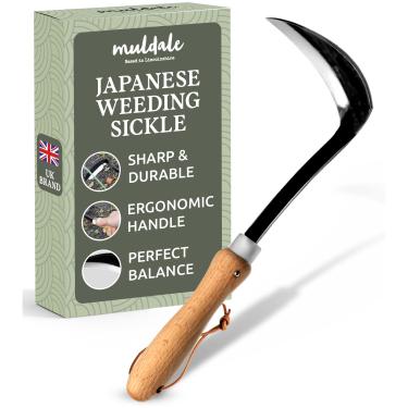 Imagem de Muldale Foice japonesa para remoção de ervas daninhas com cabo ergonômico de madeira, ferramenta de jardim para remoção manual de ervas daninhas e jardinagem