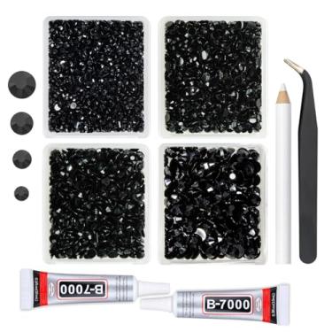 Imagem de qiipii Strass De Resina Preta Pura Com Cola B7000 Para Joias Artesanato Deslumbrante 3 Mm 4 5 6 Pedras Gelatina Fundo Plano Diamantes A Granel Pingentes Unhas Rosto Olhos Maquiagem Corpo Copos Decor