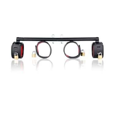 Imagem de cladele Integração 3 Em 1 Barra Espalhadora Expansível De Aço Inoxidável Resistente Preta Com 4 Alças Ajustáveis Pu Preto E Vermelho, Treinamento Para Ginástica Casa, Kit Pilates Portátil