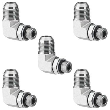 Imagem de Racewill Pacote com 5 adaptadores hidráulicos de cotovelo de 90 graus: 3/10.2 cm JIC 37° macho x # 8 SAE/ORB macho, conectores de extremidade de mangueira hidráulica com tampa de proteção