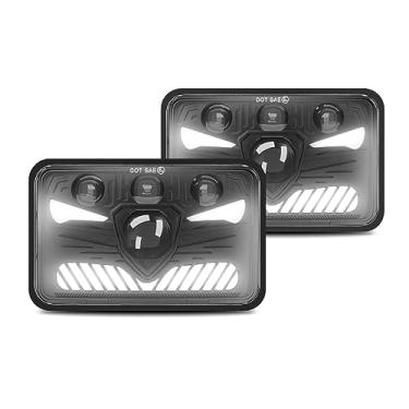 Imagem de CIADAZ Faróis de LED 4x6 Farol de LED quadrado de 5 polegadas 1 par com luzes de circulação diurna Turn Signal Light High/Low Beam 4 modos luminosos H4 Plug