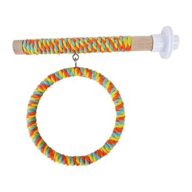 Imagem de predolo Suporte de balanço para, poleiro de madeira, rede de brincar para pássaros, brinquedo de morder, vara de apoio para araras, periquitos, Laranja Amarela