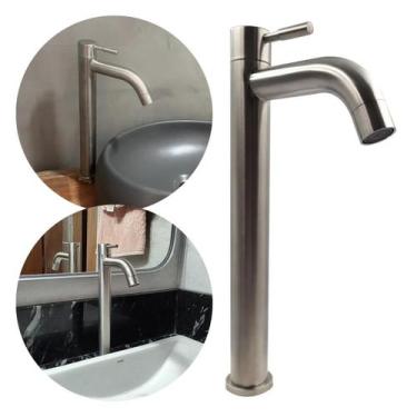 Imagem de Torneira Inox 304 Bica Alta Mesa Banheiro Lavabo 1/4 Volta - MQC Impor