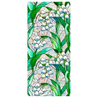 Imagem de JOONOR Película de privacidade retrô de lírio do vale, decalques de vitrais coloridos florais de privacidade, arco-íris, decoração com bloqueio de sol, adesivos removíveis de aderência estática, 40 x