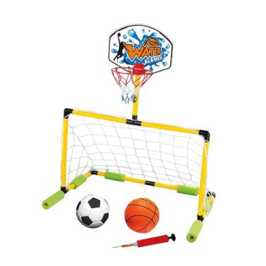 Imagem de Dynwave Conjunto de jogo de polo aquático flutuante, gol de futebol inflável para piscina, brinquedos interativos para piscina ao ar livre, 56x48x78cm