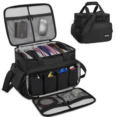 Imagem de IBVIVIC Bolsa Para Cabos De Dj Com 6 Divisórias Removíveis, Alta Capacidade Cabos, Equipamentos, Instrumentos Som E Acessórios, Cinza