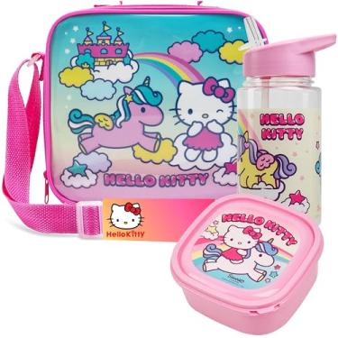 Imagem de Get Trend Hello Kitty Conjunto de 3 peças de lancheira infantil com garrafa de água à prova de vazamento e lancheira pequena isolada para creche escolar ou viagem (Hello Kitty)