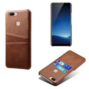 Imagem de Capas Compatível com VIVO X20 PLUS,Caso de couro PU-Tampa de telefone a prova de choque com 2 slots de cartão,Proteção anti-impressão digital e anti-gota-Brown